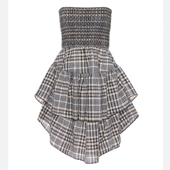 Ganni CHARRON Tiered Light Brown Plaid Versatile Skirt Dress - Picture 4 of 16